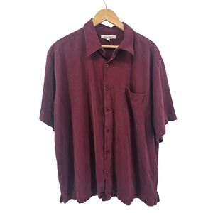 TravelSmith Silk Shirt Mens XXL 7697 Burgundy Textured Button Down EUC